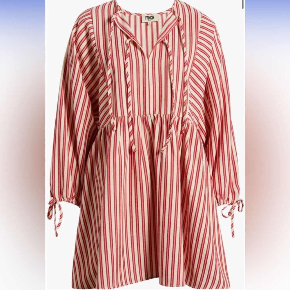 Huxley Long Sleeve Babydoll Red White Striped Dress Small FRNCH S